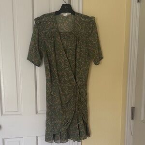 Veronica Beard Olive Green Floral Paisley Top with Lavender and Teal Accents